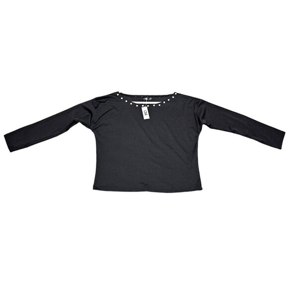 CBR Black Long‎ Sleeve Top With Pearl Neckline Embellishment Size Medium - Picture 6 of 8